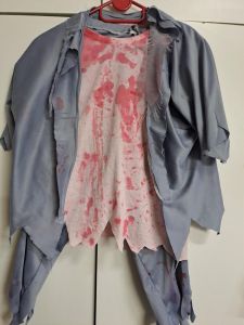 Kids Costumes to Hire - ZOMBIE BOY -  grey top & pants, Tshirt -  13 - 14 years